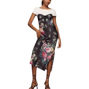 Anthropologie Twofer Midi Slip Dress Black Floral Medium NWT